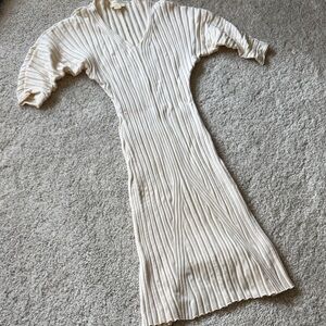 Maeve Cream Long Sleeve Ribbed Dress